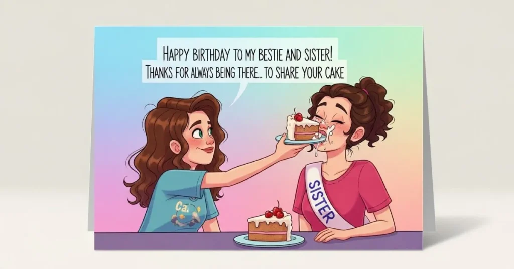 Funny Birthday Wishes for Bestie Sister